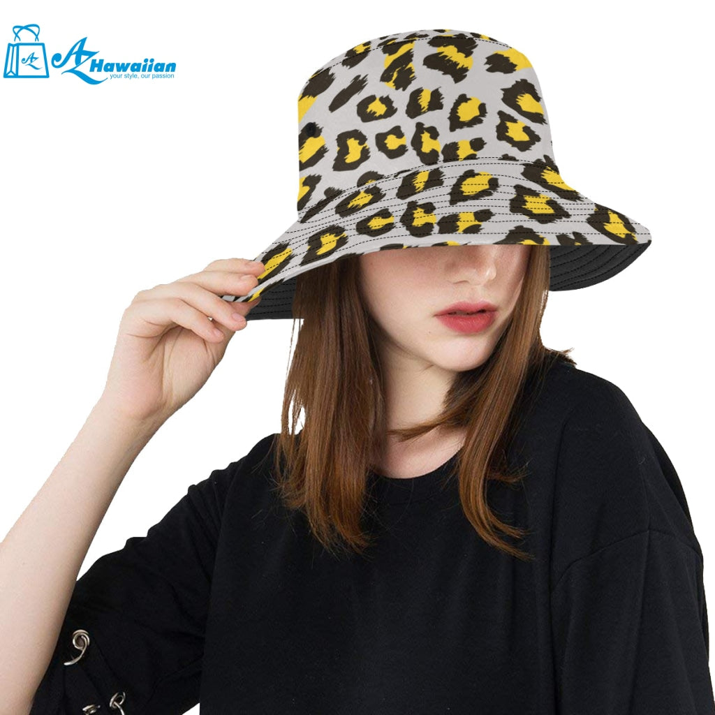 Gray Leopard print pattern Unisex Bucket Hat