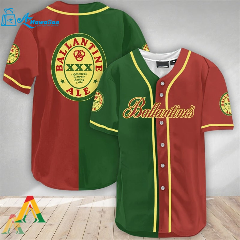 Green And Red Split Ballantines Baseball Jersey