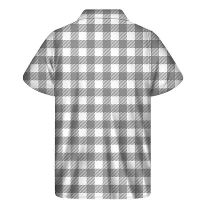 Grey And White Gingham Pattern Print Mens Short Sleeve Shirt Hawaiian