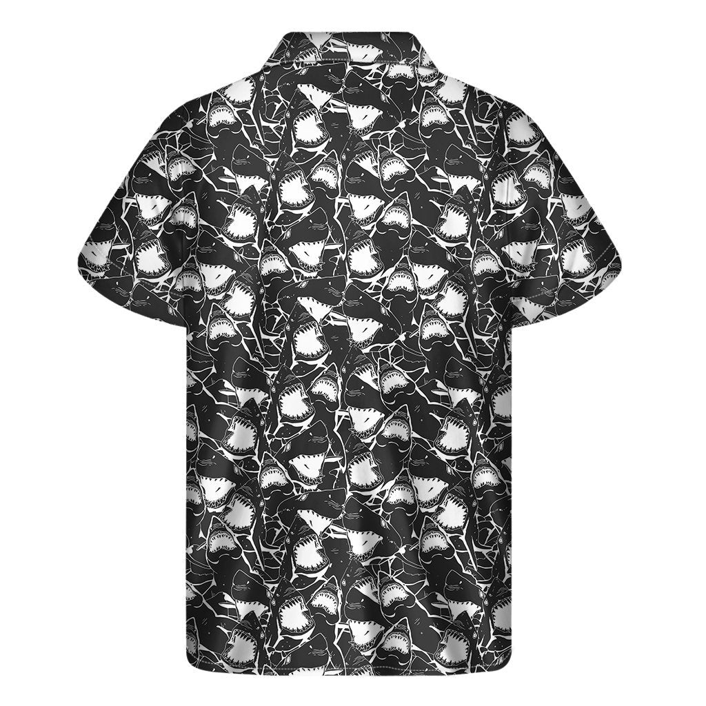 Grey And White Shark Pattern Print Mens Short Sleeve Shirt Hawaiian