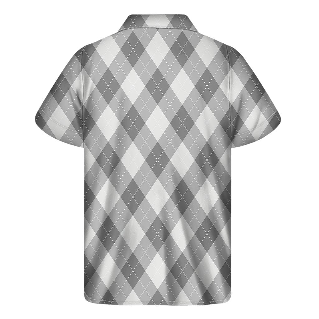 Grey Argyle Pattern Print Mens Short Sleeve Shirt Hawaiian