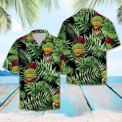 Grinch Green Tropical Hawaiian Graphic Print Short Sleeve 