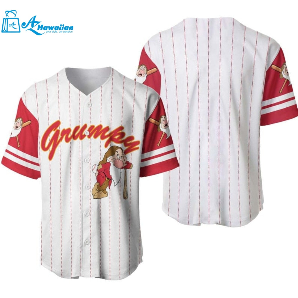 Grumpy Dwarf Snow White All Over Print Pinstripe Baseball Jersey 