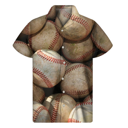 Grunge Baseballs Print Mens Short Sleeve Shirt Hawaiian