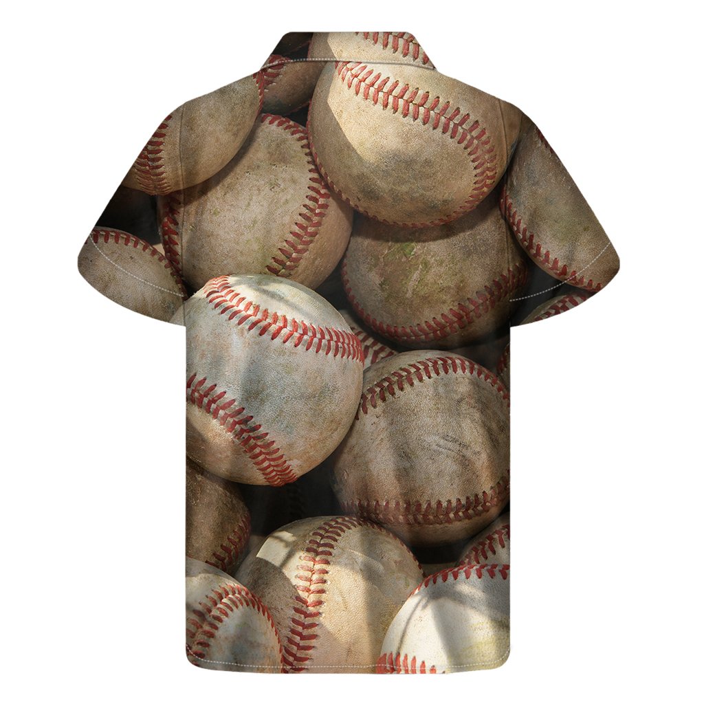 Grunge Baseballs Print Mens Short Sleeve Shirt Hawaiian