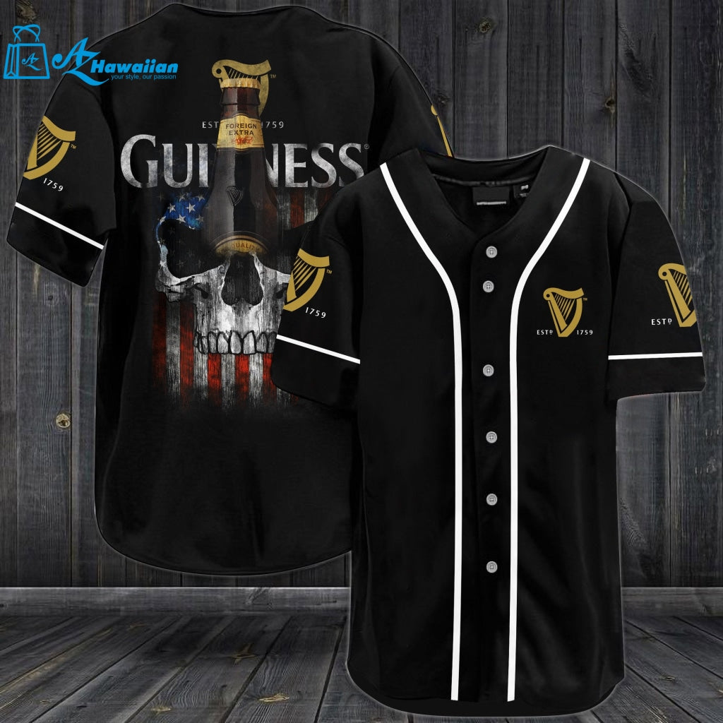 Guinness Beer Usa Flag Skull All Over Print Unisex Baseball Jersey 