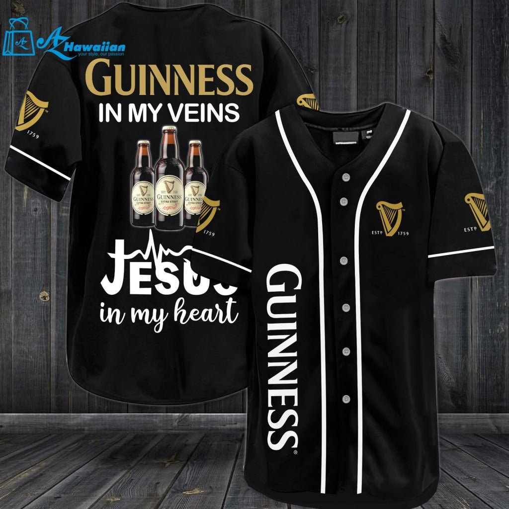 Guinness In My Veins Jesus In My Heart Baseball Jersey 