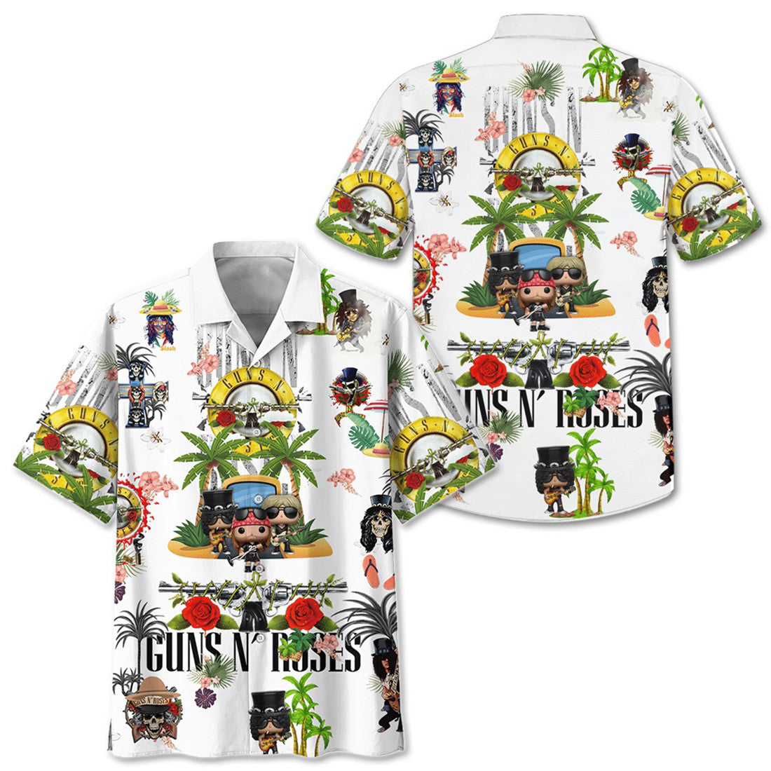 Gun N Roses Band Hawaiian Graphic Print Short Sleeve 