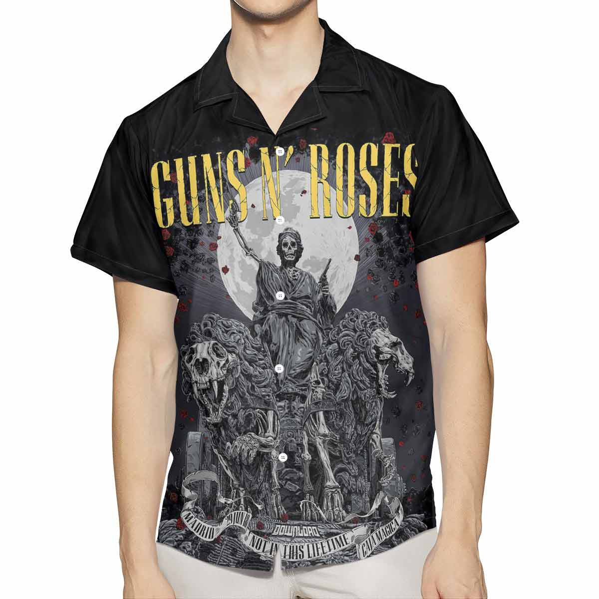 Guns N' Roses Rock Band Fan Gift,Guns N' Roses Rock Band Hawaiian Graphic Print Short Sleeve 