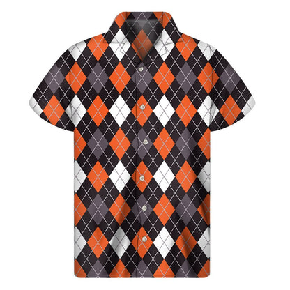 Halloween Argyle Pattern Print Mens Short Sleeve Shirt Hawaiian