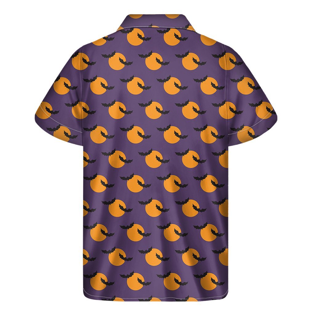 Halloween Bat And Moon Pattern Print Mens Short Sleeve Shirt Hawaiian