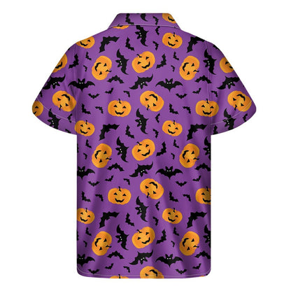 Halloween Bat And Pumpkin Pattern Print Mens Short Sleeve Shirt Hawaiian