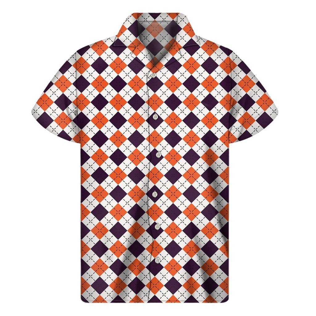 Halloween Checked Pattern Print Mens Short Sleeve Shirt Hawaiian