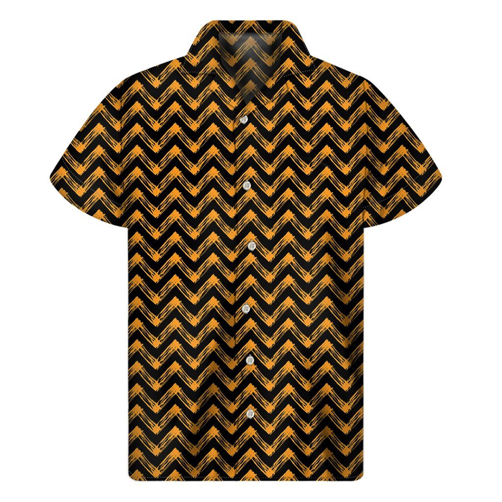 Halloween Chevron Pattern Print Mens Short Sleeve Shirt Hawaiian