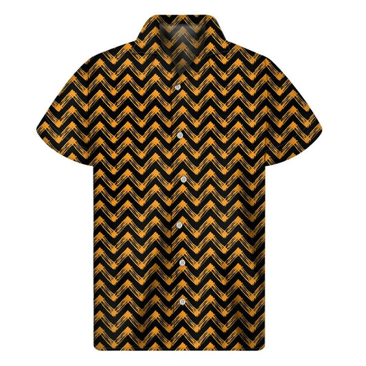 Halloween Chevron Pattern Print Mens Short Sleeve Shirt Hawaiian