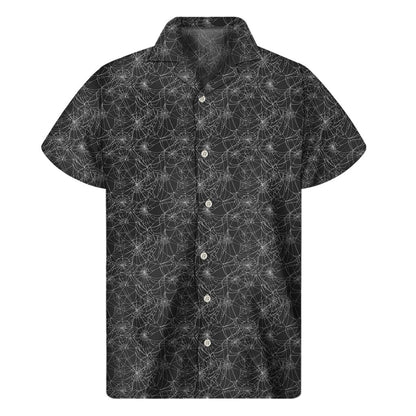 Halloween Cobweb Pattern Print Mens Short Sleeve Shirt Hawaiian