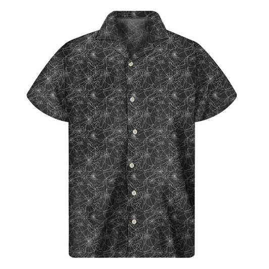 Halloween Cobweb Pattern Print Mens Short Sleeve Shirt Hawaiian