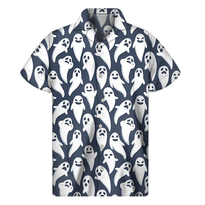 Halloween Ghost Pattern Print Mens Short Sleeve Shirt Hawaiian