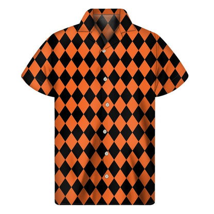 Halloween Harlequin Pattern Print Mens Short Sleeve Shirt Hawaiian