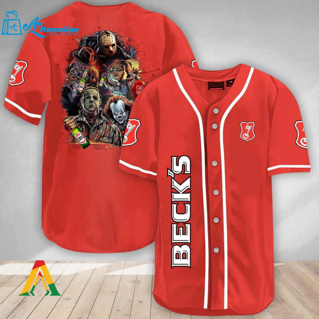 Halloween Horror Characters Beck's Beer Baseball Jersey