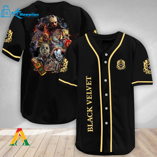 Halloween Horror Characters Black Velvet Baseball Jersey