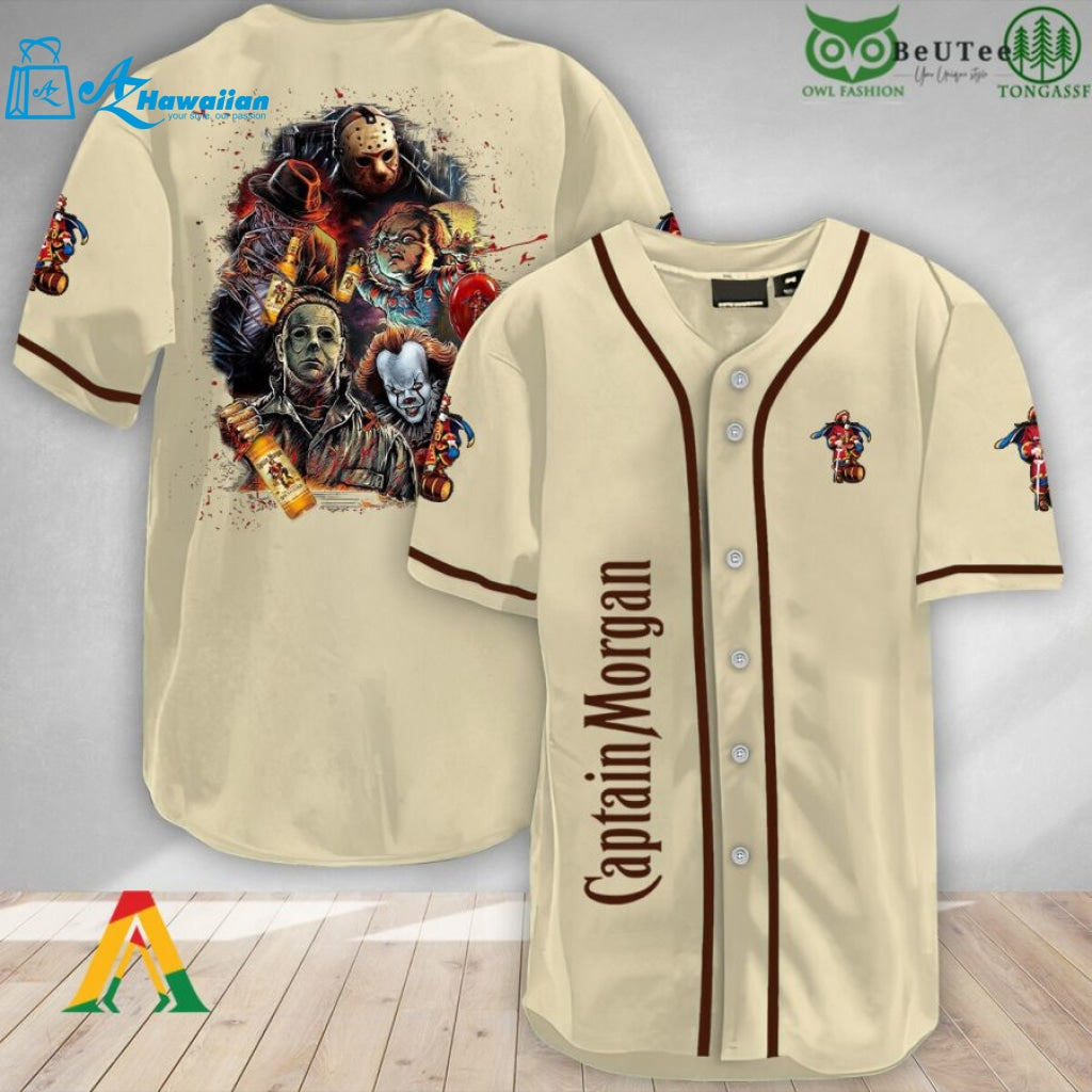 Halloween Horror Characters Captain Morgan Baseball Jersey Shirt