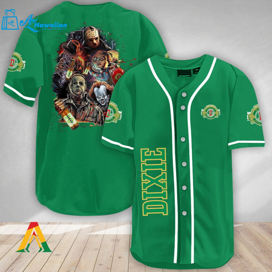 Halloween Horror Characters Dixie Beer Baseball Jersey