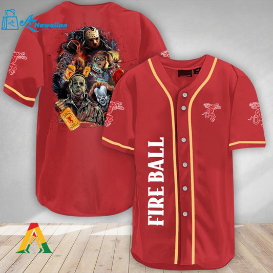 Halloween Horror Characters Fireball Whisky Baseball Jersey