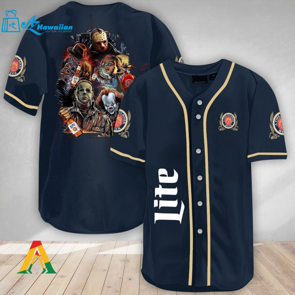 Halloween Horror Characters Miller Lite Baseball Jersey