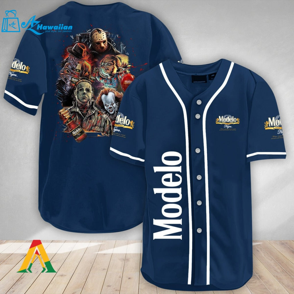 Halloween Horror Characters Modelo Beer Baseball Jersey