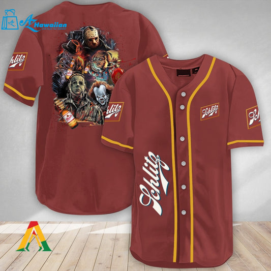 Halloween Horror Characters Schlitz Beer Baseball Jersey