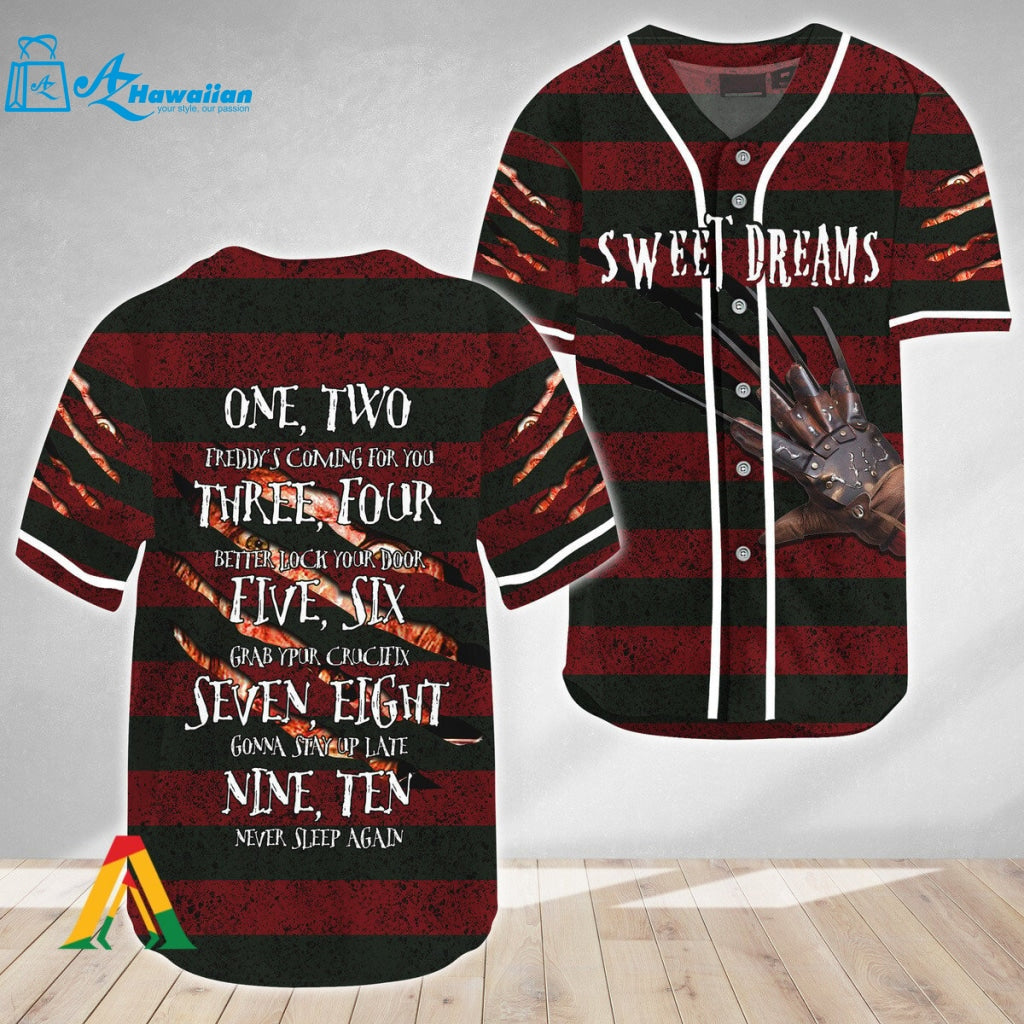 Halloween Horror Freddy Krueger Sweet Dreams Baseball Jersey