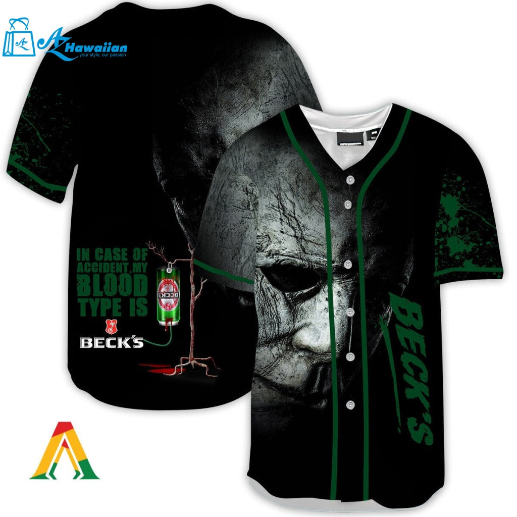 Halloween Horror Michael Myers Beck's Beer Baseball Jersey