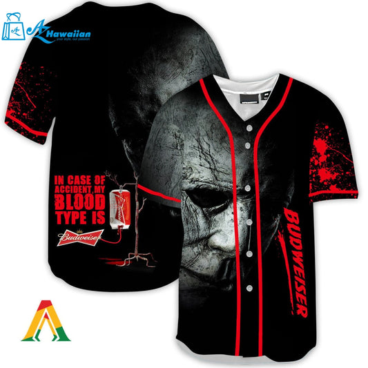 Halloween Horror Michael Myers Budweiser Beer Baseball Jersey