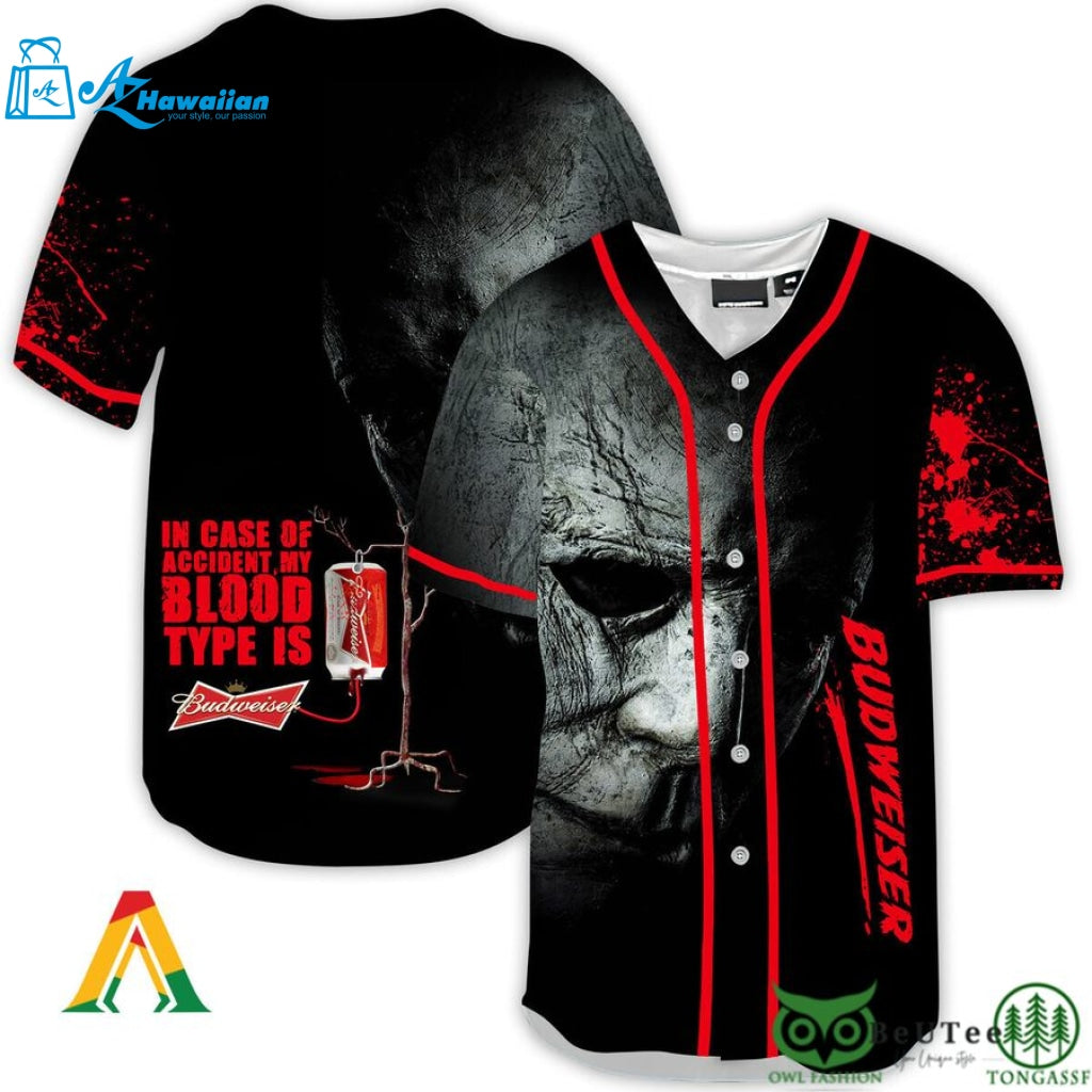 Halloween Horror Michael Myers Budweiser Beer Baseball Jersey