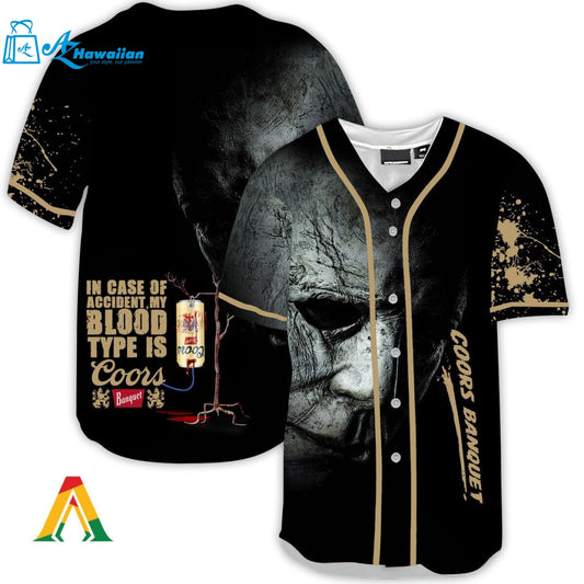 Halloween Horror Michael Myers Coors Banquet Baseball Jersey