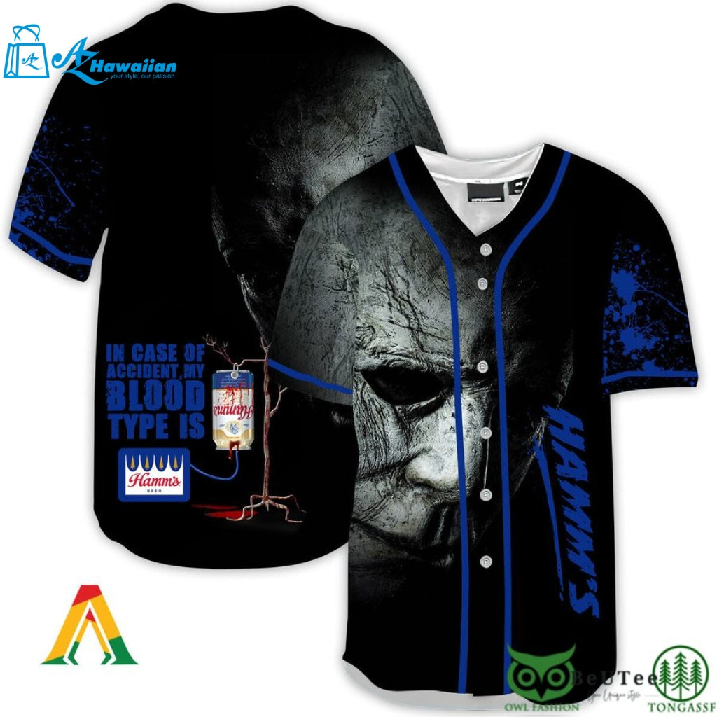 Halloween Horror Michael Myers Hamm?s Beer Baseball Jersey