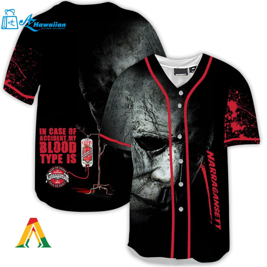 Halloween Horror Michael Myers Narragansett Beer Baseball Jersey