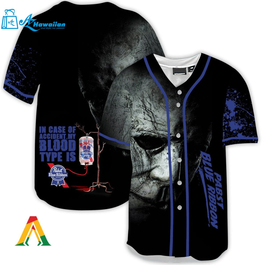 Halloween Horror Michael Myers Pabst Blue Ribbon Baseball Jersey