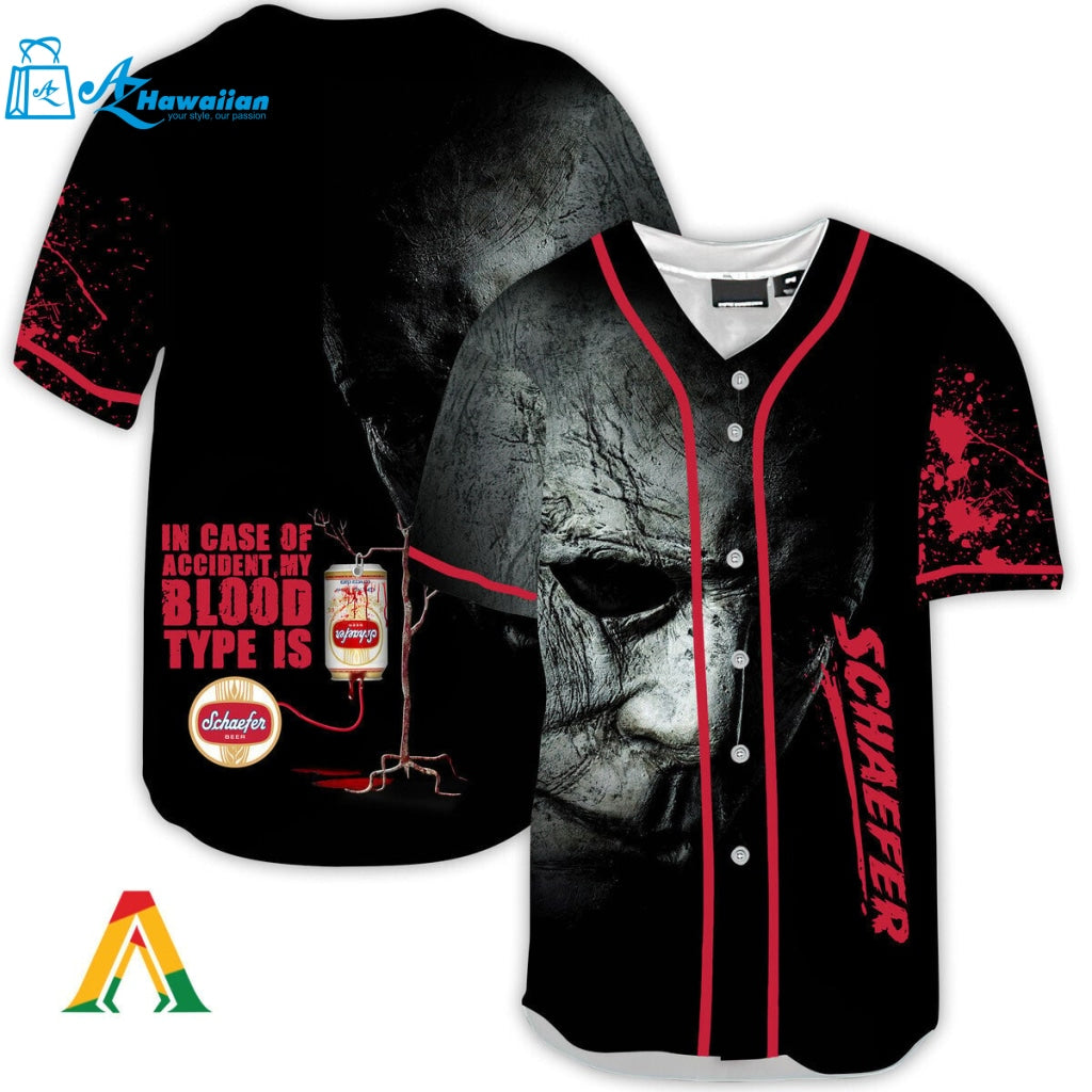 Halloween Horror Michael Myers Schaefer Beer Baseball Jersey