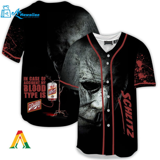 Halloween Horror Michael Myers Schlitz Beer Baseball Jersey