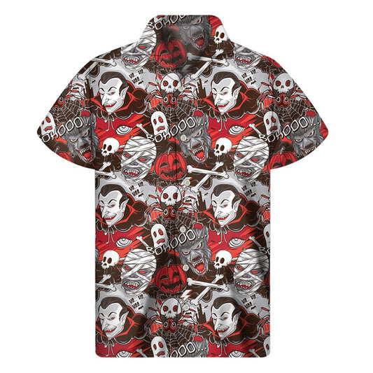 Halloween Monsters Pattern Print Mens Short Sleeve Shirt Hawaiian