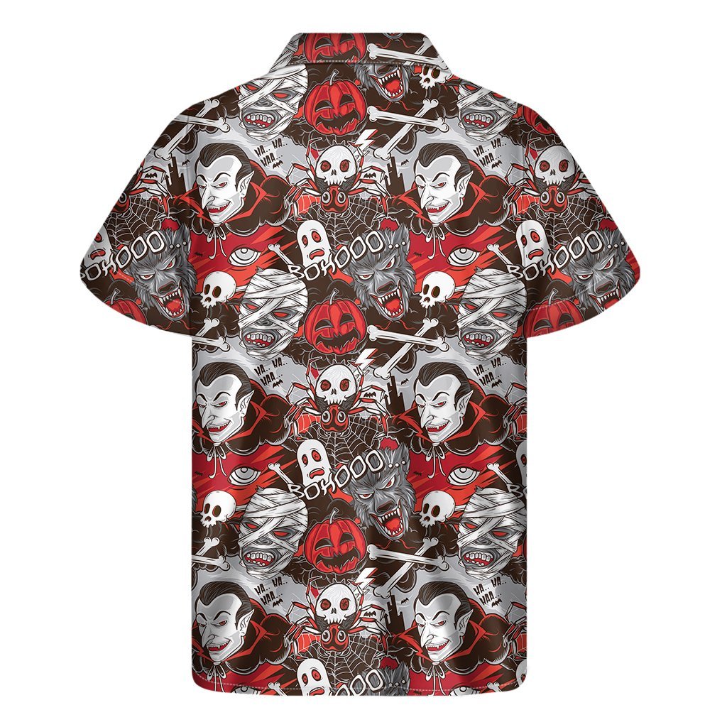 Halloween Monsters Pattern Print Mens Short Sleeve Shirt Hawaiian