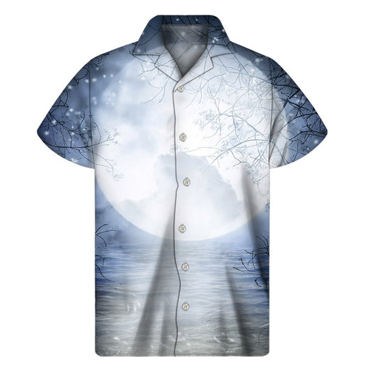 Halloween Moonlight Print Mens Short Sleeve Shirt Hawaiian