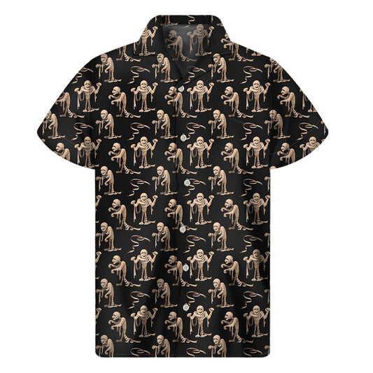 Halloween Mummy Pattern Print Mens Short Sleeve Shirt Hawaiian