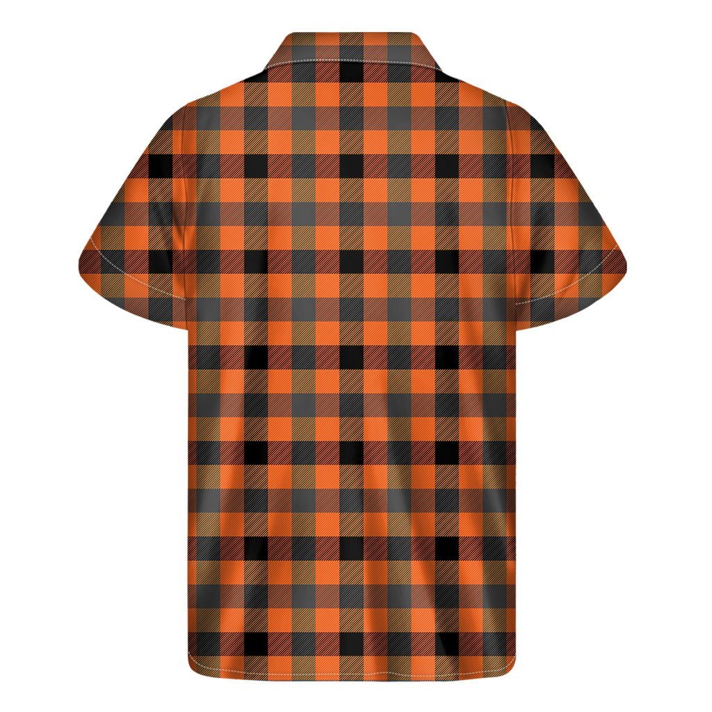 Halloween Orange Buffalo Check Print Mens Short Sleeve Shirt Hawaiian