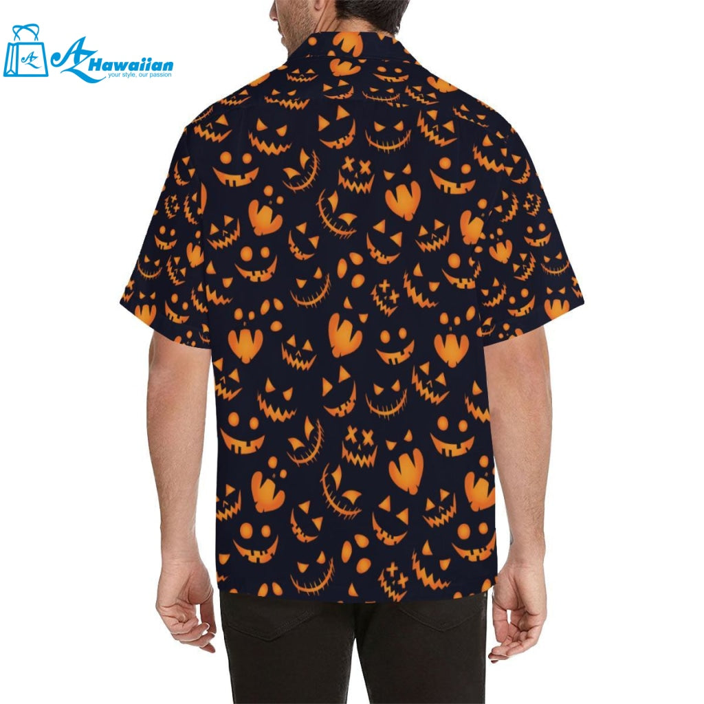 Halloween Pattern Pumpkin Background Mens All Over Print Hawaiian Shirt