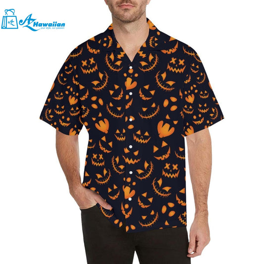 Halloween Pattern Pumpkin Background Mens All Over Print Hawaiian Shirt