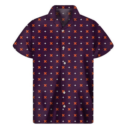 Halloween Plus And Cross Pattern Print Mens Short Sleeve Shirt Hawaiian