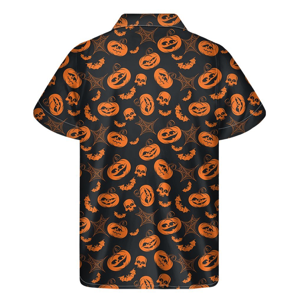 Halloween Pumpkin And Bat Pattern Print Mens Short Sleeve Shirt Hawaiian